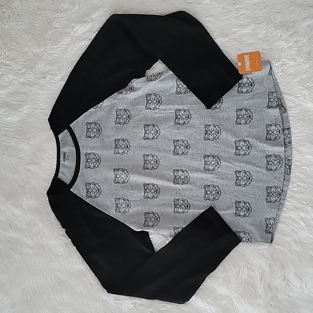 Gymboree Bear Print Long Sleeve T-Shirt Gray And Black Boys Size XL 14
